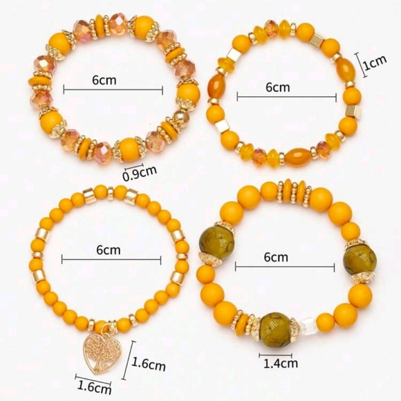 A009 /9 Colors/ Elegant Beaded Bracelet Set With Heart Charm - Picture 7 of 16